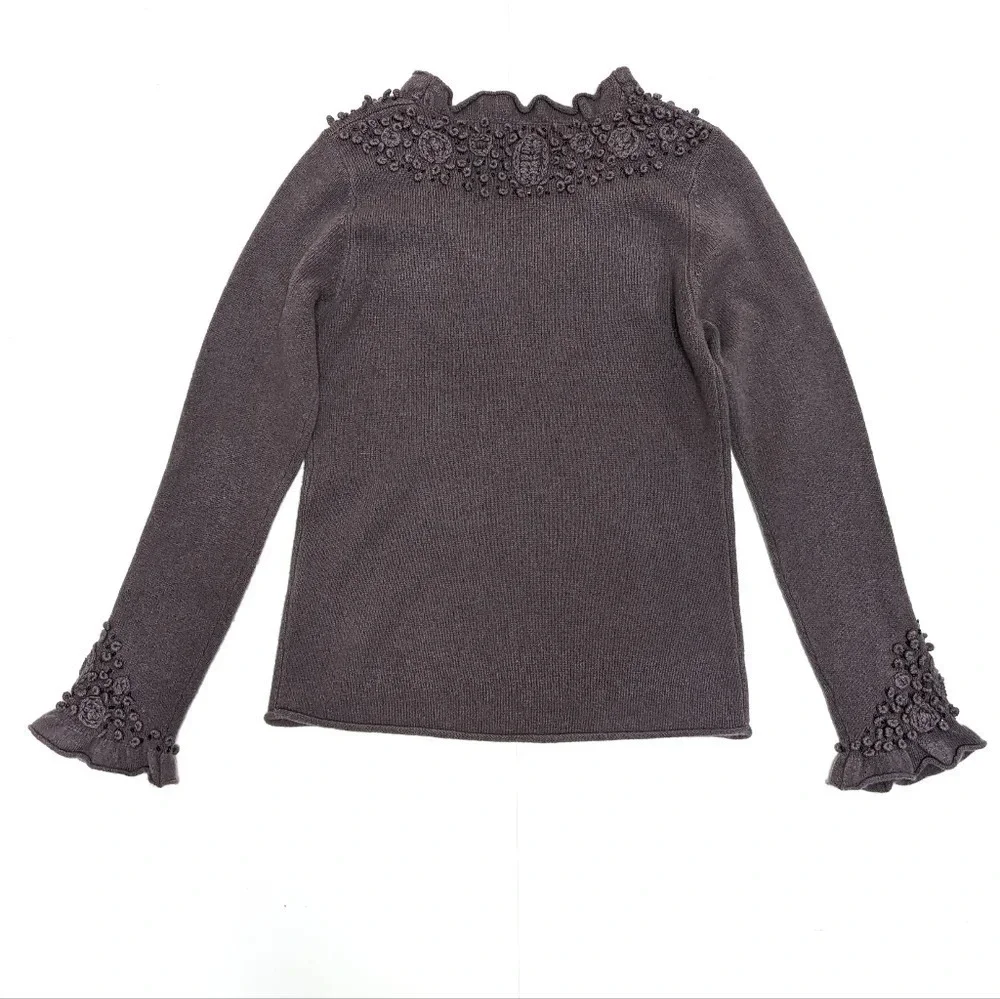 EBENE by P. Assuline Wool Knit Sweater with Beading and Embroidery Size 2